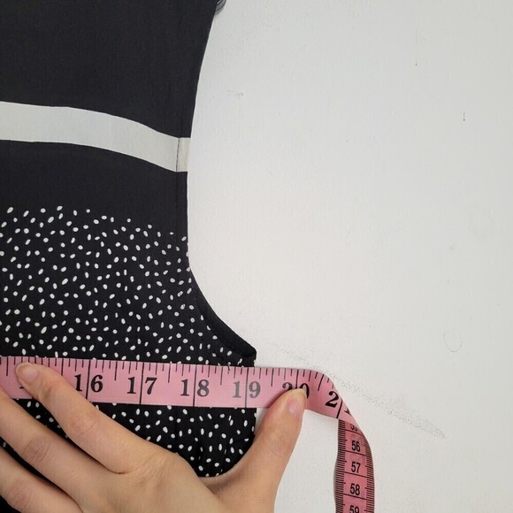 Loft Black White Polka Dot Floral Stripe Sleeveless Sheath Dress Size Medium - Picture 8 of 12